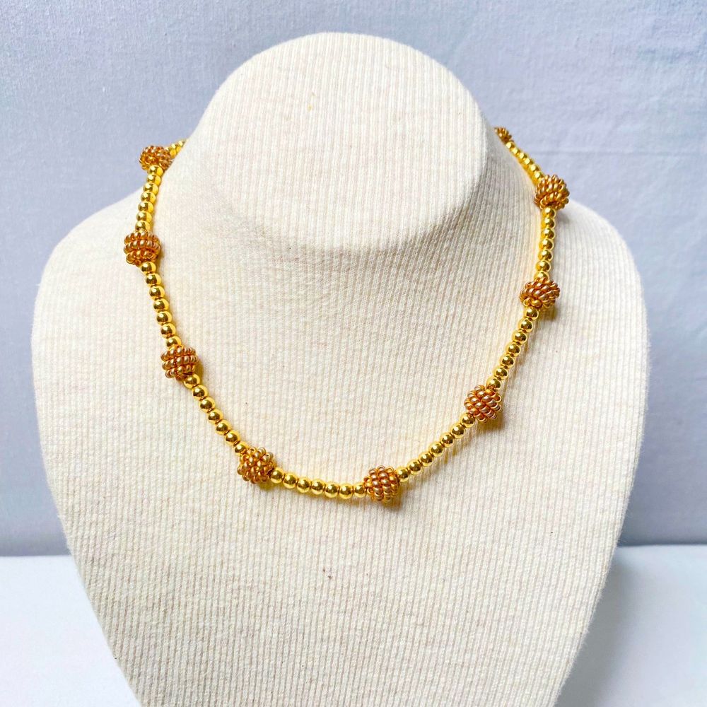 💎Anne Klein Station Choker Necklace Burnished Knots Over Gold Tone Ball Beads